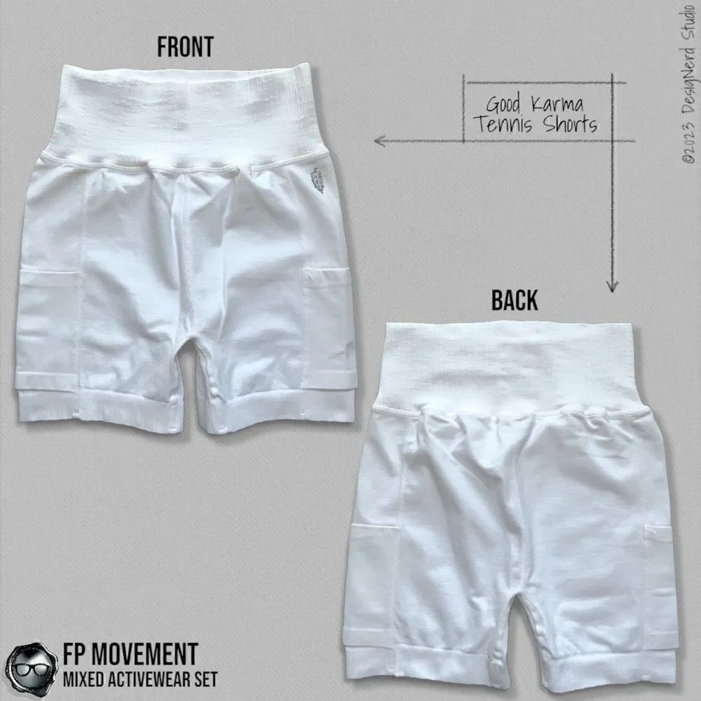 FP MOVEMENT SET GOOD KARMA SQUARE NECK BRA + TENNIS SHORTS + HAPPINESS RUNS CROP